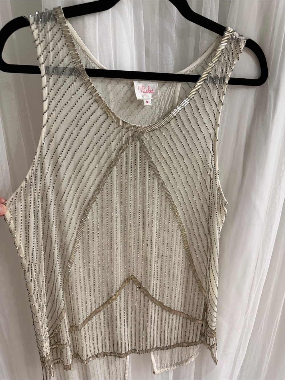 Parker Ivory Beaded Sleeveless Camisole